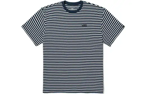 Vans T Shirts Unisex Blue White Stripes Crew Neck Moderate Straight Fit