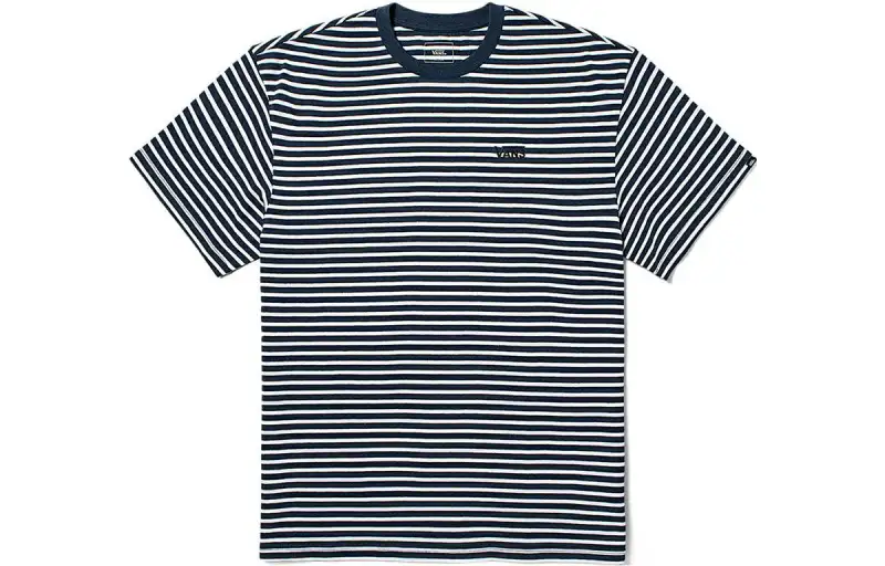 Vans T Shirts Unisex Blue White Stripes Crew Neck Moderate Straight Fit