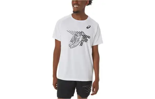 ASICS T Shirts Men's White Crew Neck Moderate Straight Fit