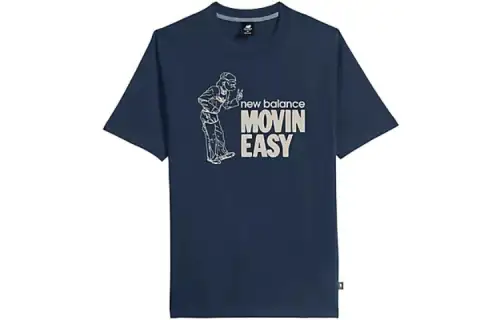 New Balance T Shirts Men's Marine Blue Crew Neck Moderate Straight Fit