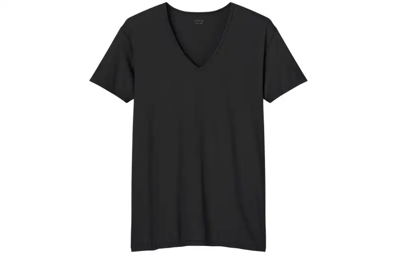 UNIQLO T Shirts Men's Black 09 V Neck Moderate Straight Fit