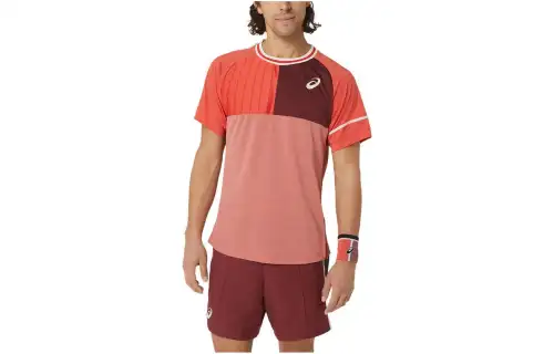 ASICS T Shirts Men's Red Crew Neck Moderate Straight Fit
