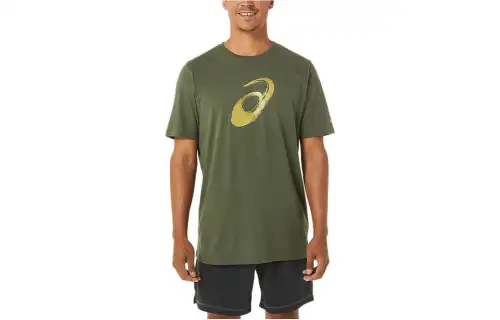 ASICS T Shirts Unisex Olive Green Crew Neck Moderate Straight Fit