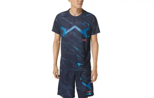 ASICS A I M DRY T Shirts Men's Dark Blue Crew Neck Moderate Other