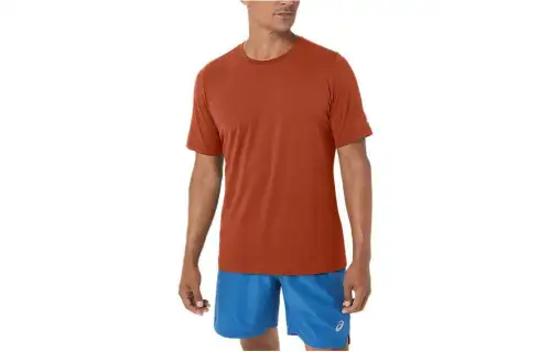 ASICS HTHR TECH T Shirts Men's Spiced Latte Heather Crew Neck Moderate Straight Fit