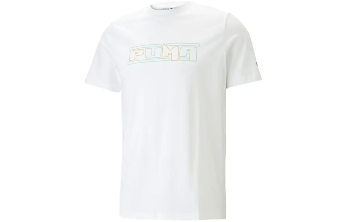 PUMA T-Shirts Men's White Crew Neck Moderate Straight Fit