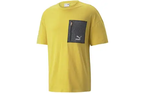 PUMA T Shirts Men's Yellow Crew Neck Moderate Straight Fit