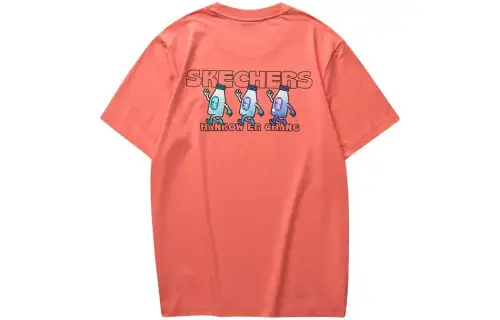 Skechers Hankou No. 2 Factory Joint Series T Shirts Men's Active Coral Orange/02W3 Crew Neck Moderate Straight Fit