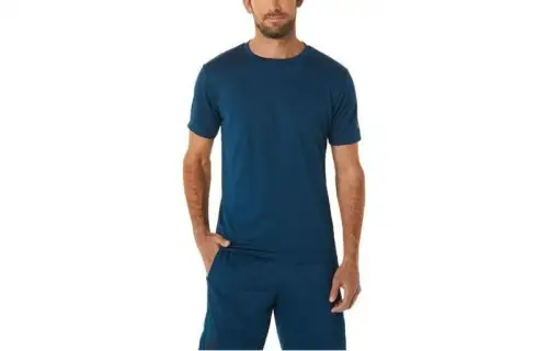ASICS T Shirts Men's Turquoise Crew Neck Moderate Straight Fit