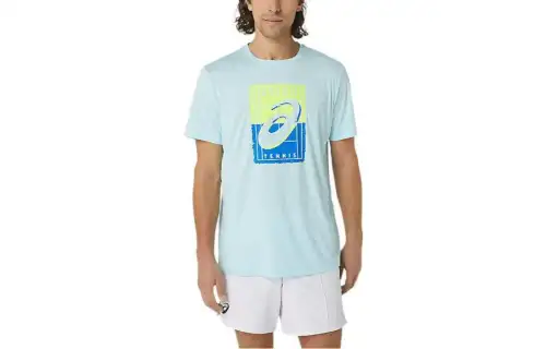 ASICS COURT GS T Shirts Men's Blue Crystal Crew Neck Moderate Straight Fit