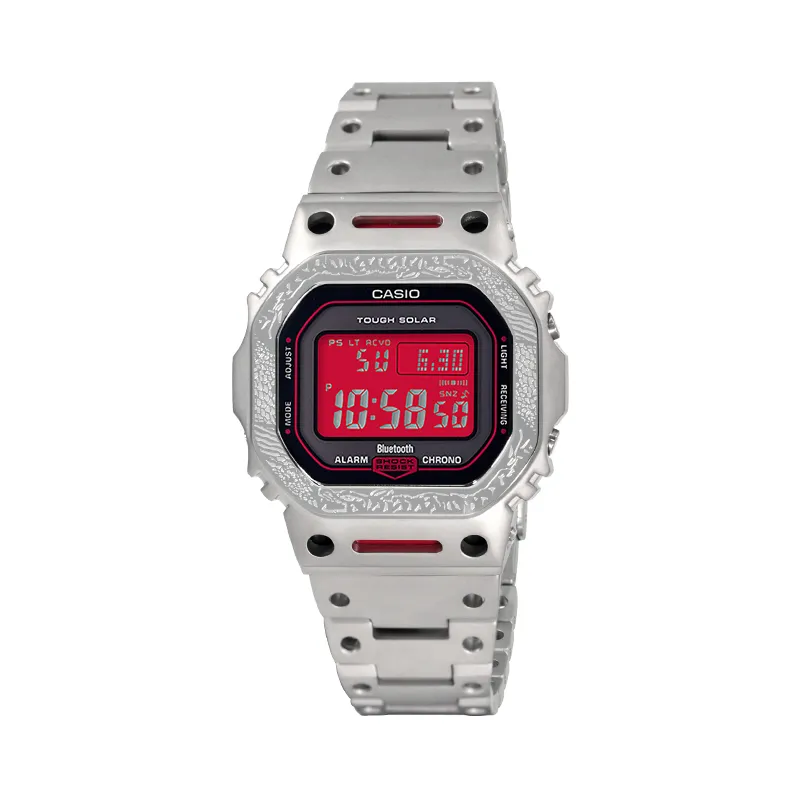 CASIO Custom Collection Solar Movement Metal Strap Watch Unisex Red Watch Dial