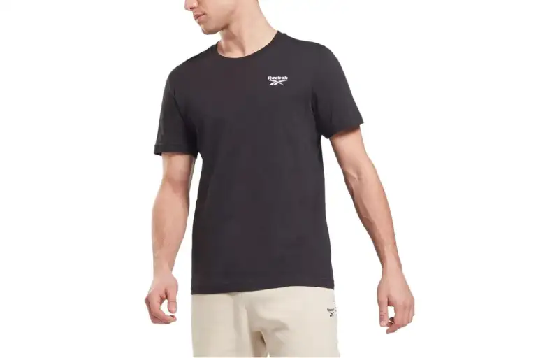 Reebok T Shirts Men's Black Crew Neck Moderate Straight Fit