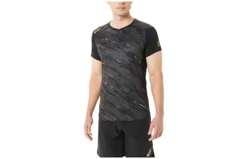 ASICS T Shirts Men's Black Crew Neck Moderate Straight Fit