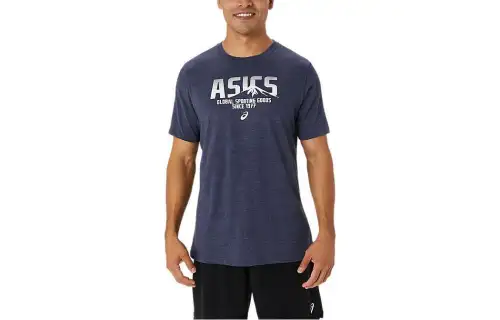 ASICS 1977 MTN T Shirts Unisex Blue Crew Neck Moderate Straight Fit
