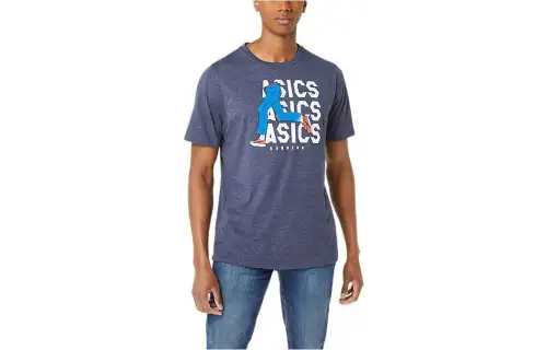 ASICS JEAN MILE T Shirts Unisex Dark Blue Crew Neck Moderate Straight Fit