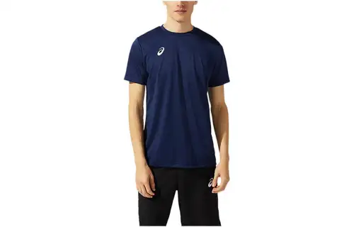 ASICS T Shirts Men's Blue Crew Neck Moderate