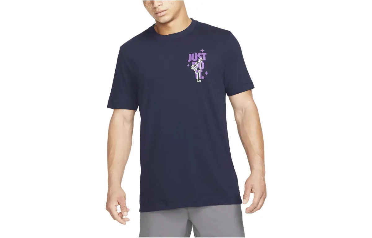 Nike T-Shirts Men's Blue Crew Neck Moderate Straight Fit