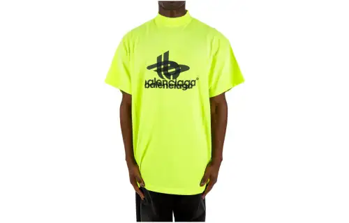Balenciaga Drop Shoulder Sleeve T Shirt, Loose Fit Men's Grass Green