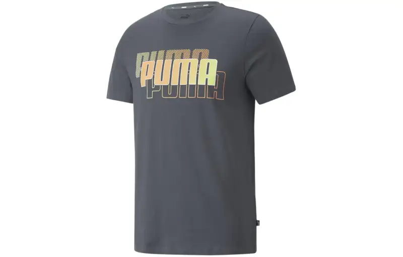 PUMA POWER T Shirts Men's Gray Crew Neck Moderate