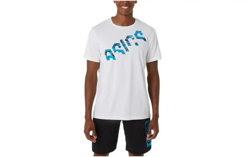 ASICS T Shirts Unisex White Crew Neck Moderate Straight Fit