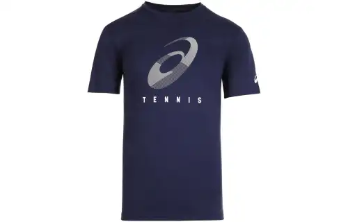 ASICS T Shirts Men's Dark Blue Crew Neck Moderate Straight Fit