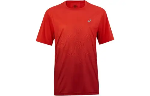 ASICS T Shirts Men's Red Crew Neck Moderate Straight Fit
