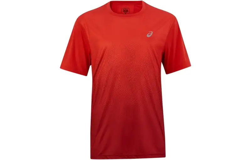 ASICS T Shirts Men's Red Crew Neck Moderate Straight Fit