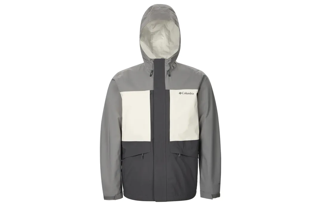 Columbia Hiking Waterproof, Windproof, Breathable, And Thermal Windbreaker Jacket Men's Gray White