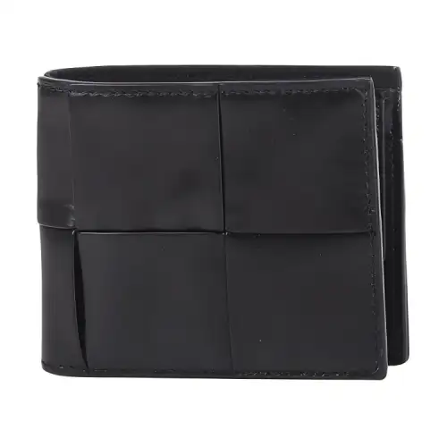 Bottega Veneta Calfskin Double Fold Wallet Men's Black