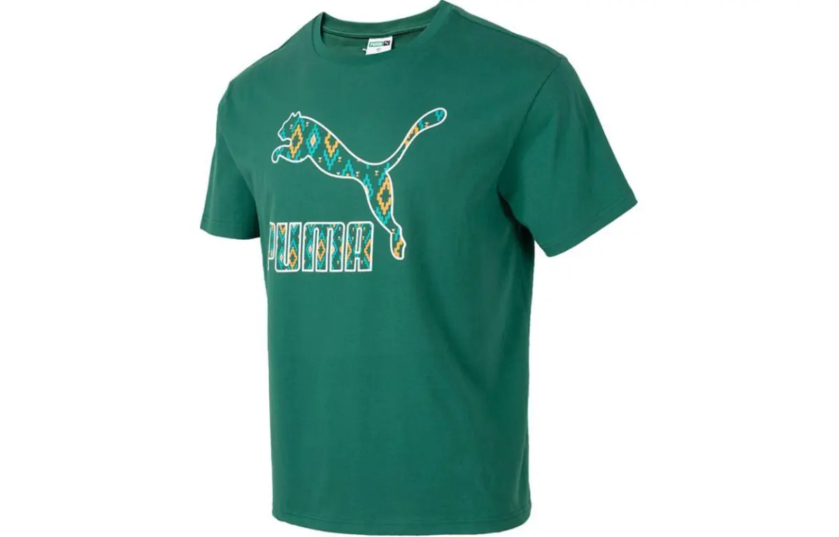 PUMA T-Shirts Unisex Green Crew Neck Moderate Straight Fit