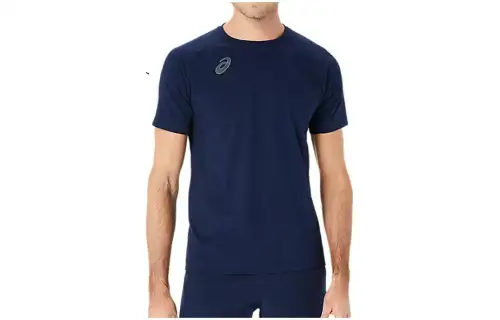 ASICS Dry Cotton T Shirts Men's Blue Crew Neck Moderate Other