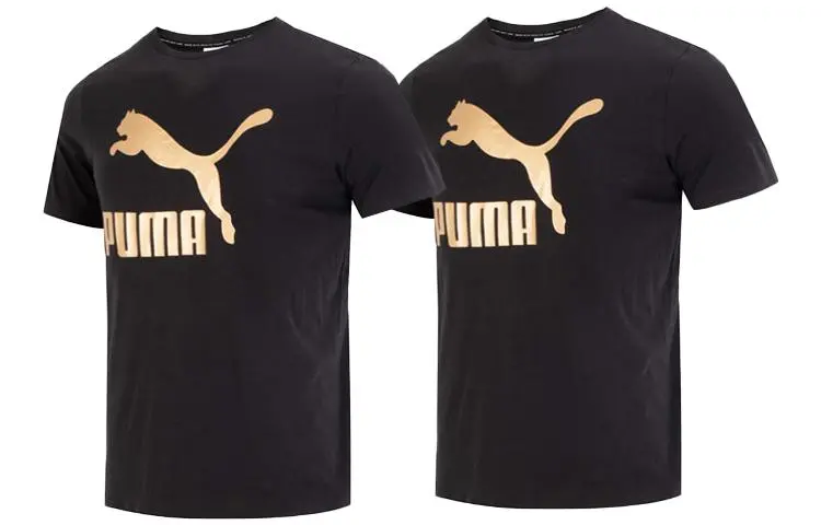 PUMA Classics Metallic Logo Tee T Shirt Men's 2 Pack Black