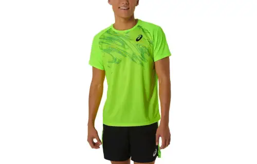 ASICS T Shirts Men's Green Crew Neck Moderate Other
