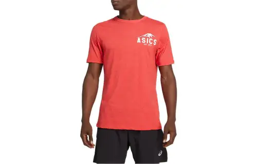 ASICS T Shirts Unisex Red Crew Neck Moderate Straight Fit