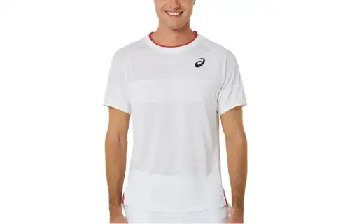 ASICS T Shirts Men's White Crew Neck Moderate Straight Fit