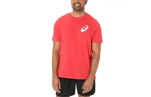 ASICS SNOW WAY T Shirts Men's Red Crew Neck Moderate Straight Fit