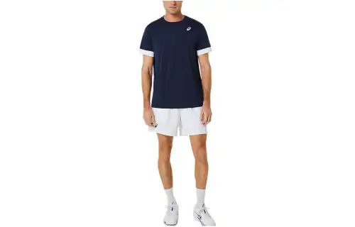 ASICS COURT SS T Shirts Men's Blue Crew Neck Moderate Straight Fit