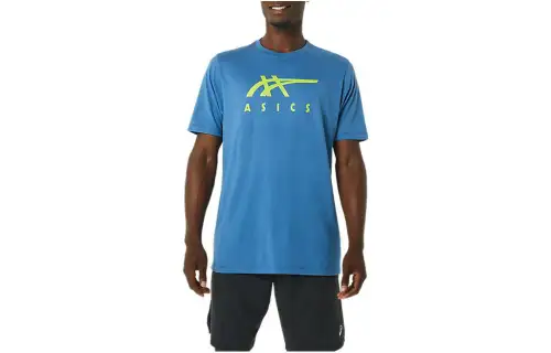 ASICS T Shirts Men's Blue Crew Neck Moderate Straight Fit