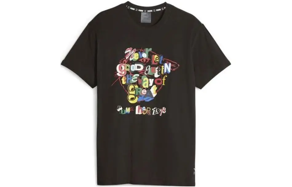 PUMA MMQ T-Shirts Men's Black Crew Neck Moderate Straight Fit