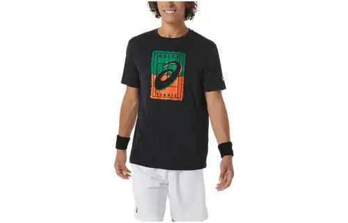 ASICS GS T Shirts Men's Black Crew Neck Moderate Straight Fit