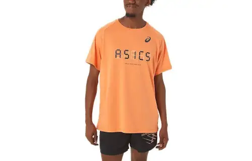 ASICS T Shirts Men's Orange Crew Neck Moderate Other