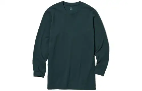 UNIQLO T Shirts Men's Pine Green Crew Neck Moderate Straight Fit