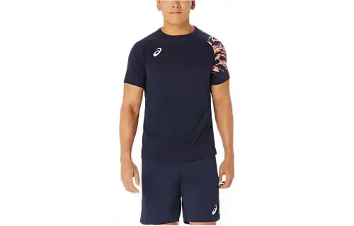 ASICS Rinto T Shirts Men's Blue Crew Neck Moderate Straight Fit