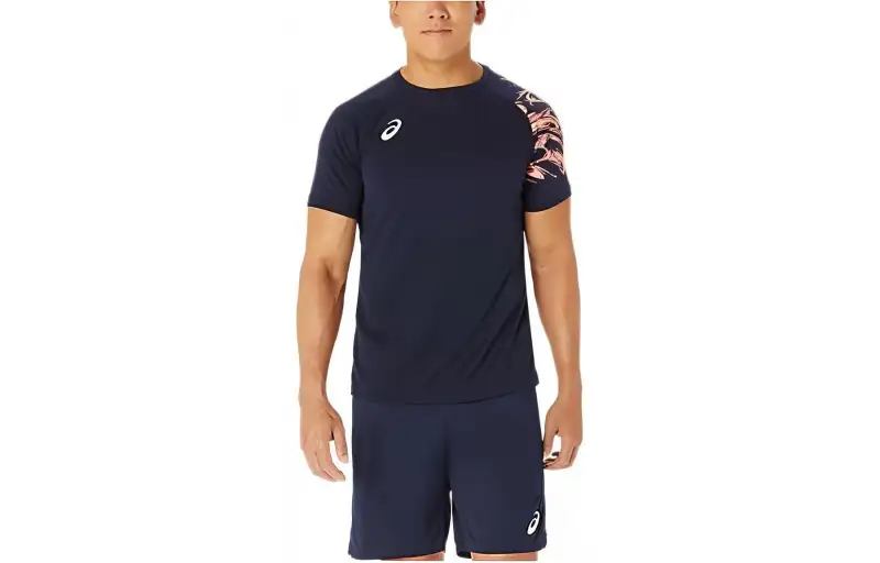 ASICS Rinto T Shirts Men's Blue Crew Neck Moderate Straight Fit
