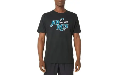 ASICS FUN RUN T Shirts Men's Black Crew Neck Moderate Straight Fit