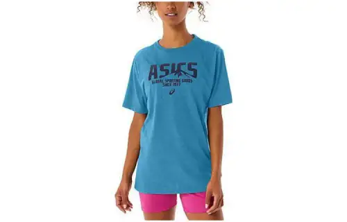 ASICS 1977 MTN TEE T Shirts Unisex Blue Crew Neck Moderate Straight Fit