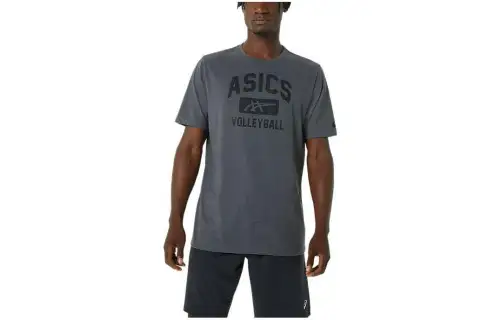 ASICS T Shirts Unisex Gray Crew Neck Moderate Straight Fit