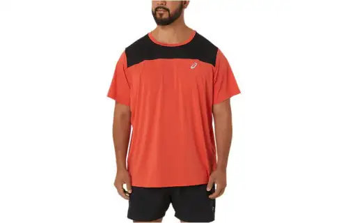 ASICS PRLYTE T Shirts Men's Red Crew Neck Moderate Straight Fit