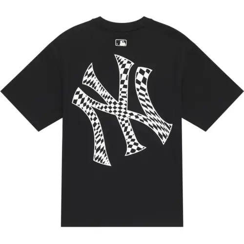MLB Checkerboard T Shirts Unisex Black Crew Neck Moderate Straight Fit
