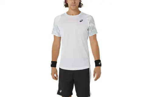 ASICS T Shirts Men's White Crew Neck Moderate Straight Fit